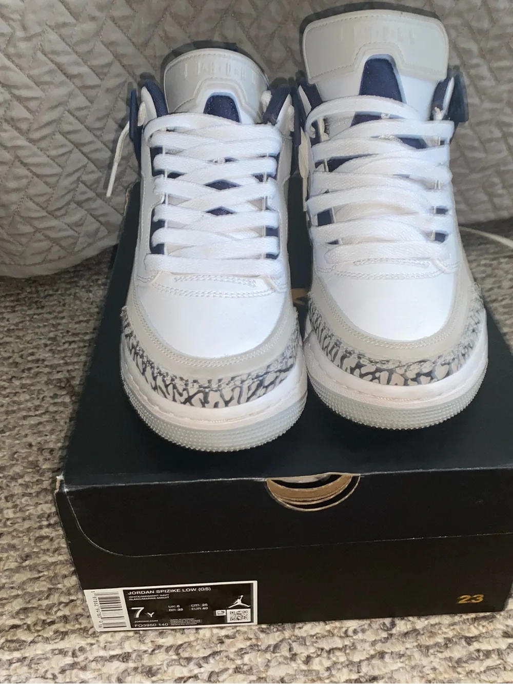 Jordan White and Navy Elephant Print Sneakers